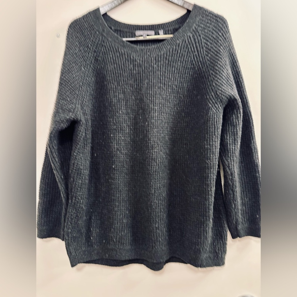 Vince Side Slit Ribbed Crew Wool Yak Blend Sweater Pullover Grey M $220 Orig
